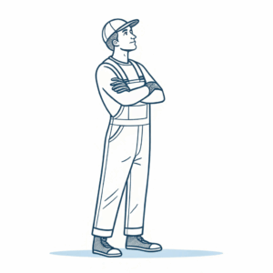 getekende verhuizer van voor met handen over elka